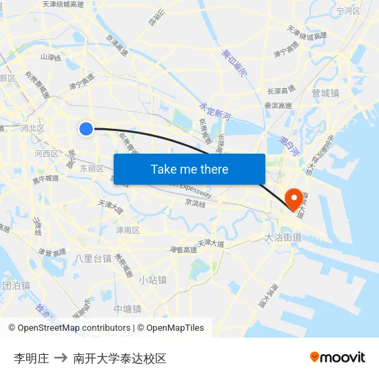李明庄 to 南开大学泰达校区 map