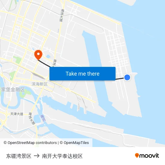 东疆湾景区 to 南开大学泰达校区 map
