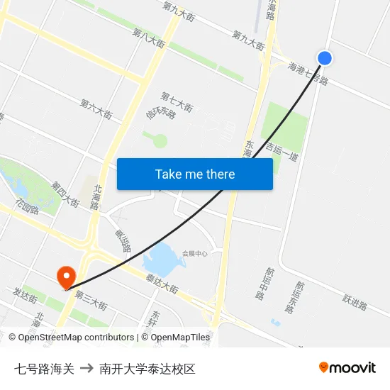 七号路海关 to 南开大学泰达校区 map
