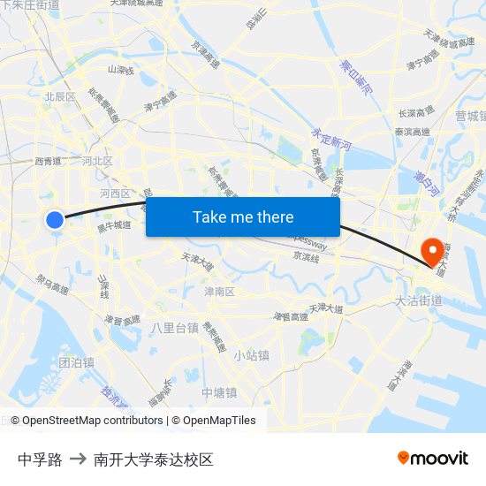 中孚路 to 南开大学泰达校区 map