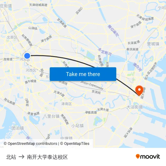 北站 to 南开大学泰达校区 map