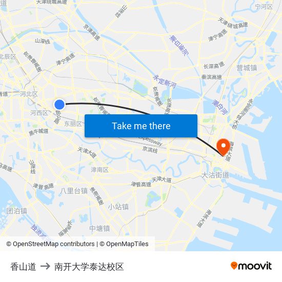 香山道 to 南开大学泰达校区 map