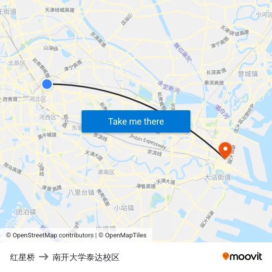 红星桥 to 南开大学泰达校区 map