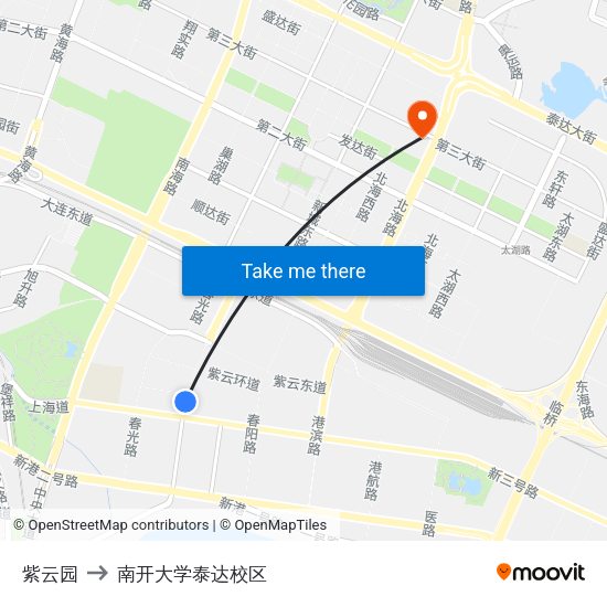 紫云园 to 南开大学泰达校区 map