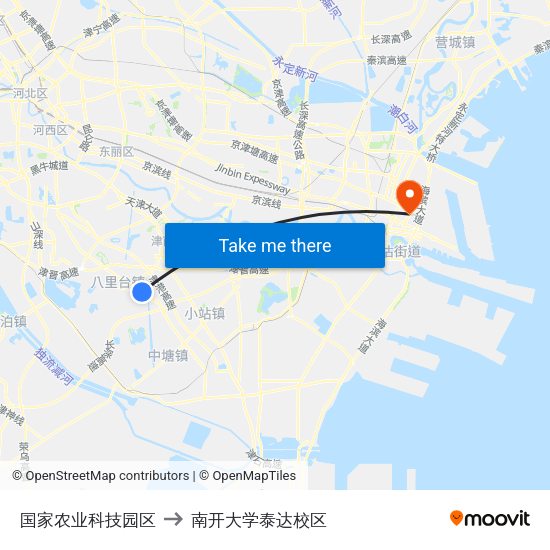 国家农业科技园区 to 南开大学泰达校区 map