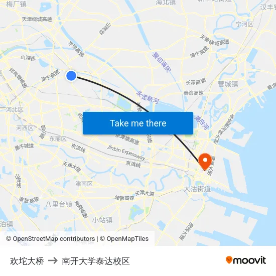 欢坨大桥 to 南开大学泰达校区 map