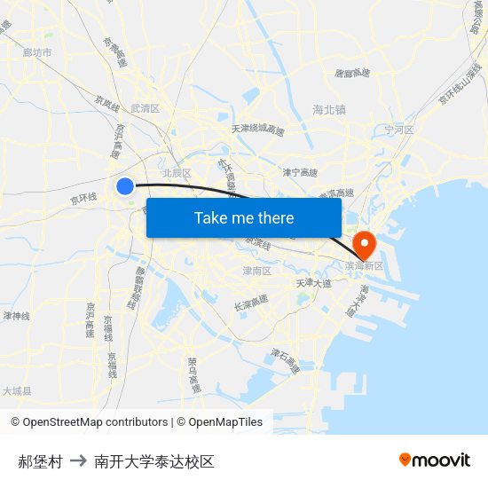 郝堡村 to 南开大学泰达校区 map