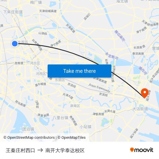 王秦庄村西口 to 南开大学泰达校区 map