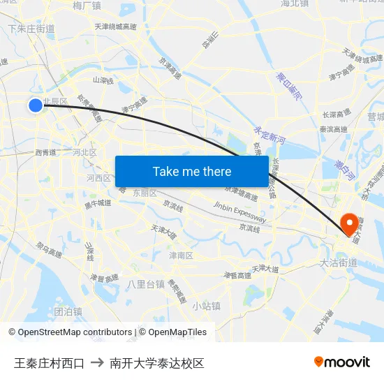 王秦庄村西口 to 南开大学泰达校区 map