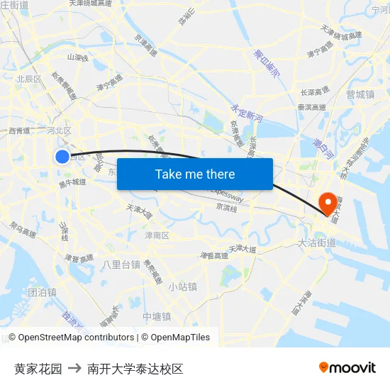黄家花园 to 南开大学泰达校区 map