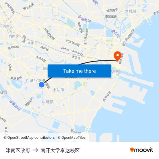 津南区政府 to 南开大学泰达校区 map