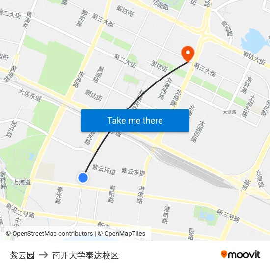 紫云园 to 南开大学泰达校区 map