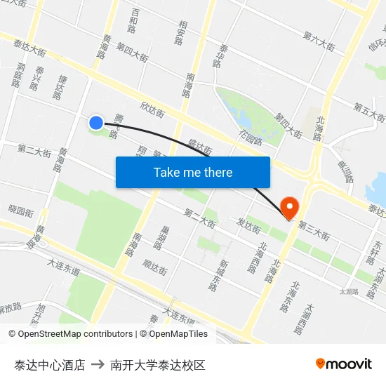 泰达中心酒店 to 南开大学泰达校区 map