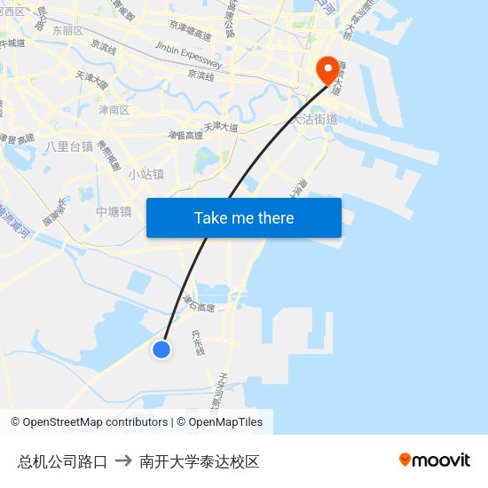 总机公司路口 to 南开大学泰达校区 map