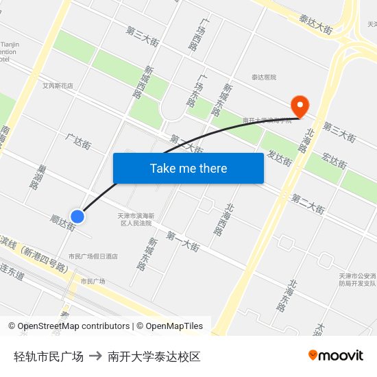 轻轨市民广场 to 南开大学泰达校区 map