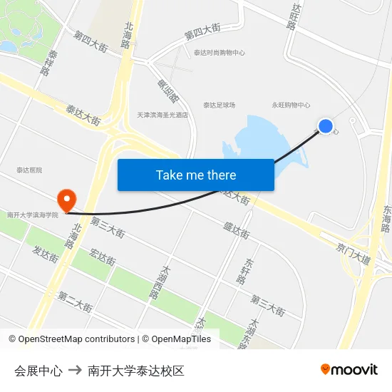 会展中心 to 南开大学泰达校区 map