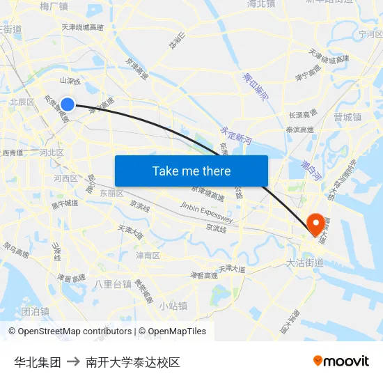 华北集团 to 南开大学泰达校区 map