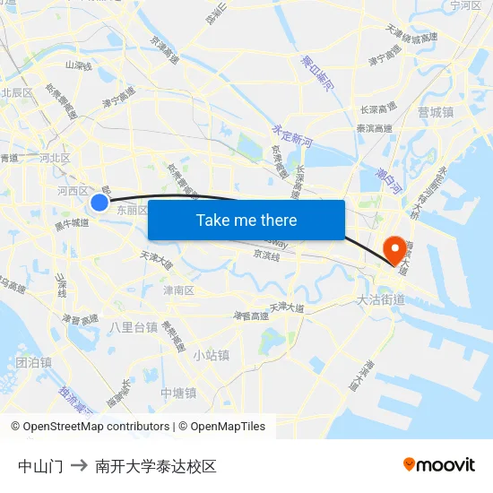 中山门 to 南开大学泰达校区 map
