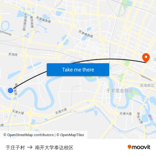 于庄子村 to 南开大学泰达校区 map