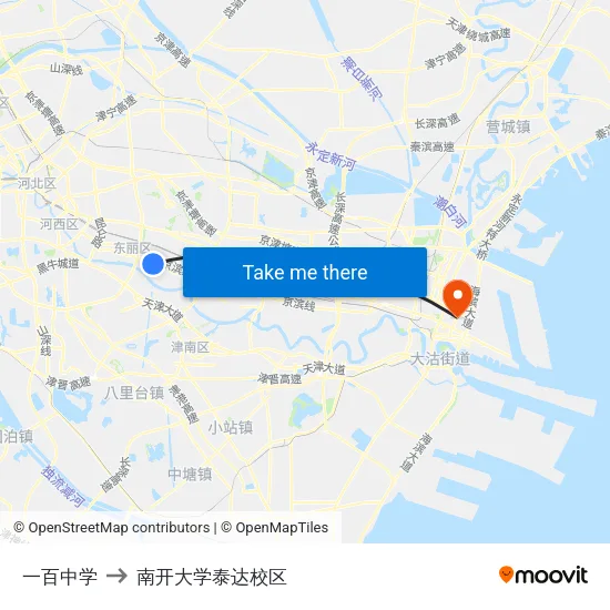 一百中学 to 南开大学泰达校区 map