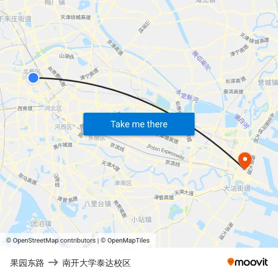 果园东路 to 南开大学泰达校区 map