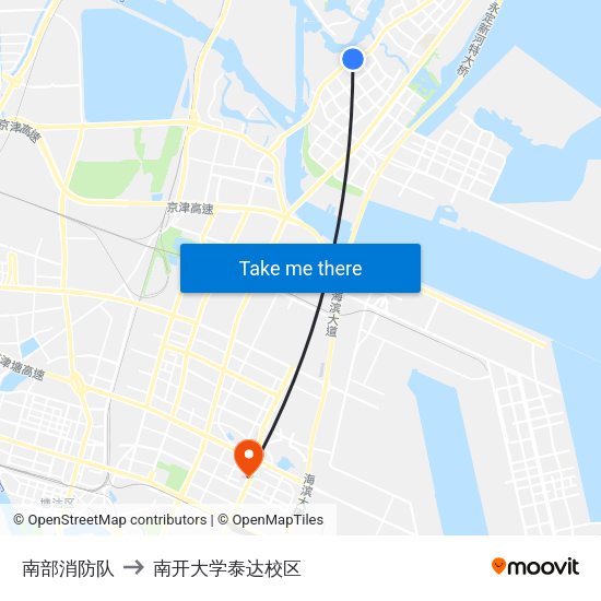 南部消防队 to 南开大学泰达校区 map