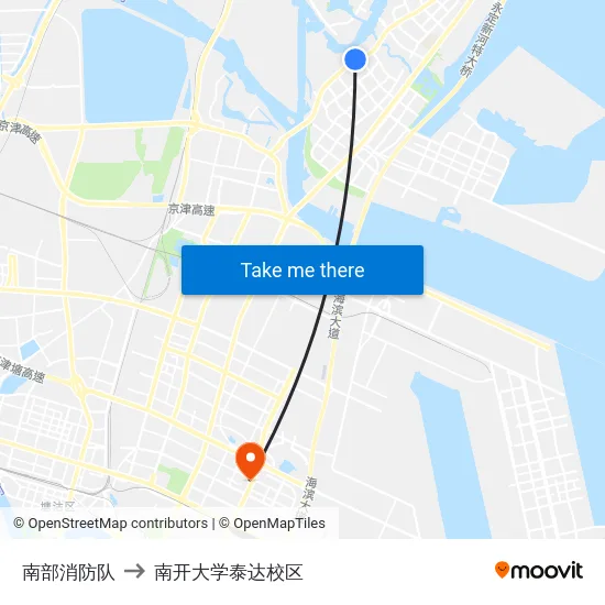 南部消防队 to 南开大学泰达校区 map
