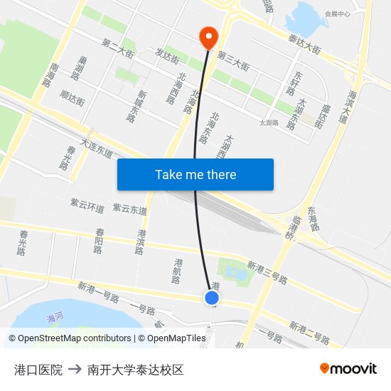 港口医院 to 南开大学泰达校区 map