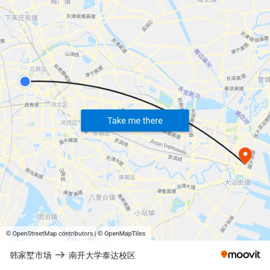 韩家墅市场 to 南开大学泰达校区 map