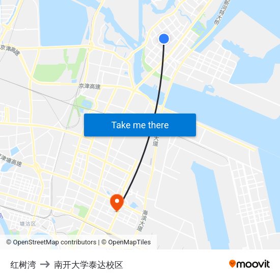 红树湾 to 南开大学泰达校区 map