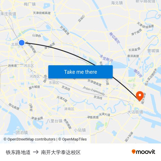铁东路地道 to 南开大学泰达校区 map