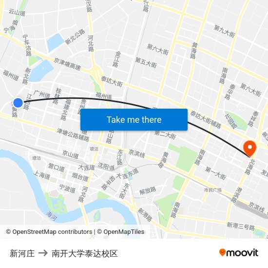 新河庄 to 南开大学泰达校区 map