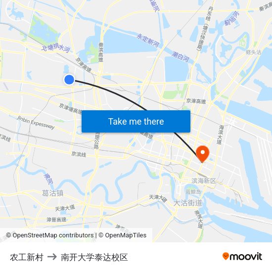 农工新村 to 南开大学泰达校区 map