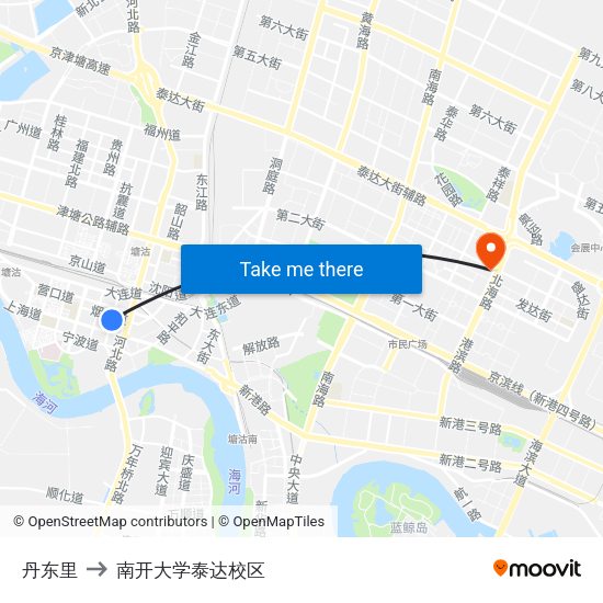 丹东里 to 南开大学泰达校区 map