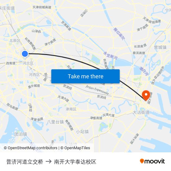 普济河道立交桥 to 南开大学泰达校区 map