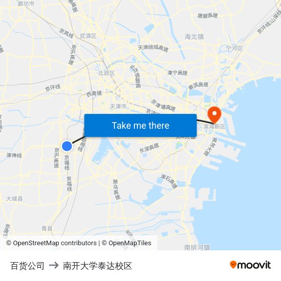 百货公司 to 南开大学泰达校区 map