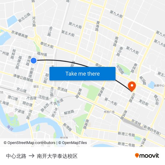 中心北路 to 南开大学泰达校区 map