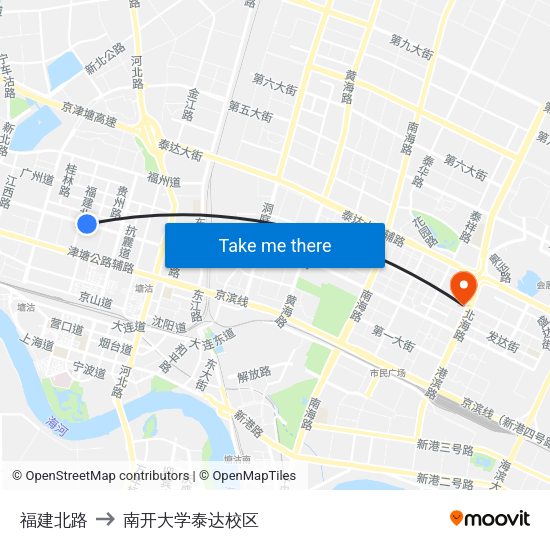 福建北路 to 南开大学泰达校区 map