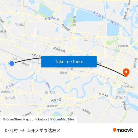 卧河村 to 南开大学泰达校区 map