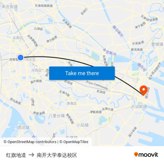 红旗地道 to 南开大学泰达校区 map