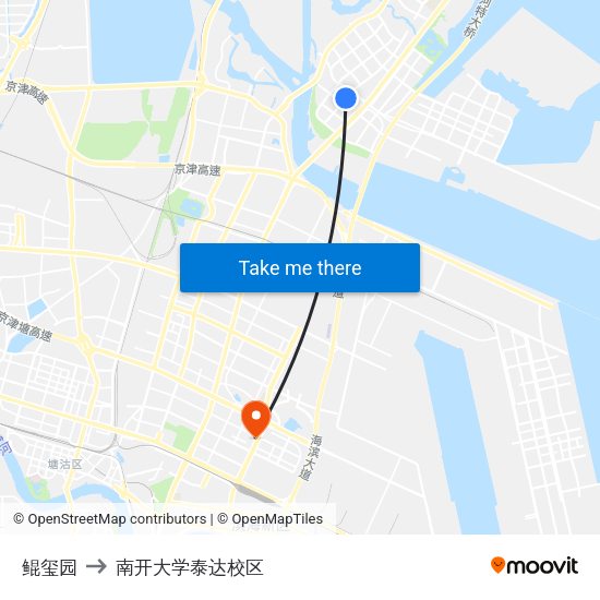 鲲玺园 to 南开大学泰达校区 map