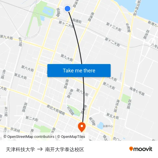 天津科技大学 to 南开大学泰达校区 map