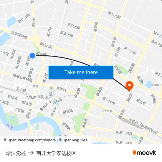塘沽党校 to 南开大学泰达校区 map