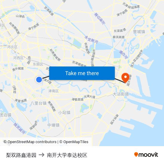 梨双路鑫港园 to 南开大学泰达校区 map