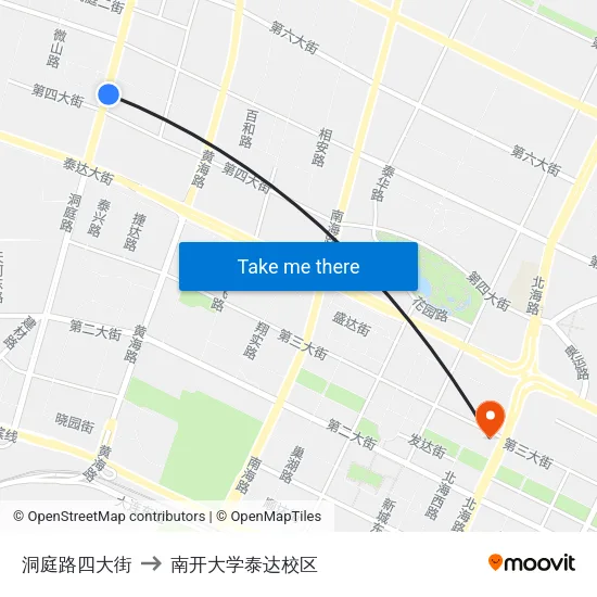 洞庭路四大街 to 南开大学泰达校区 map