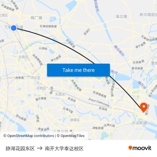 静湖花园东区 to 南开大学泰达校区 map