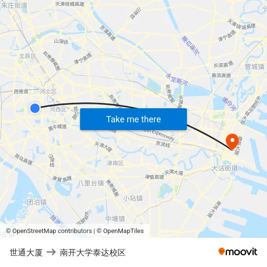 世通大厦 to 南开大学泰达校区 map
