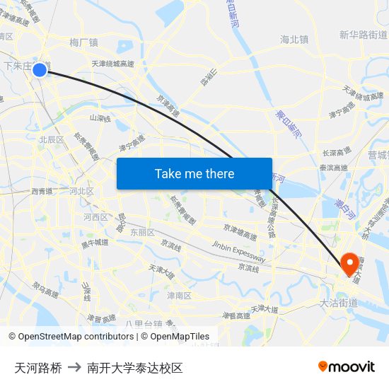 天河路桥 to 南开大学泰达校区 map