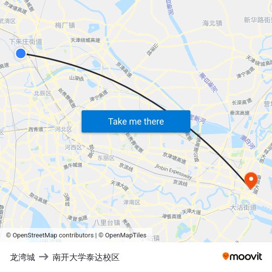 龙湾城 to 南开大学泰达校区 map