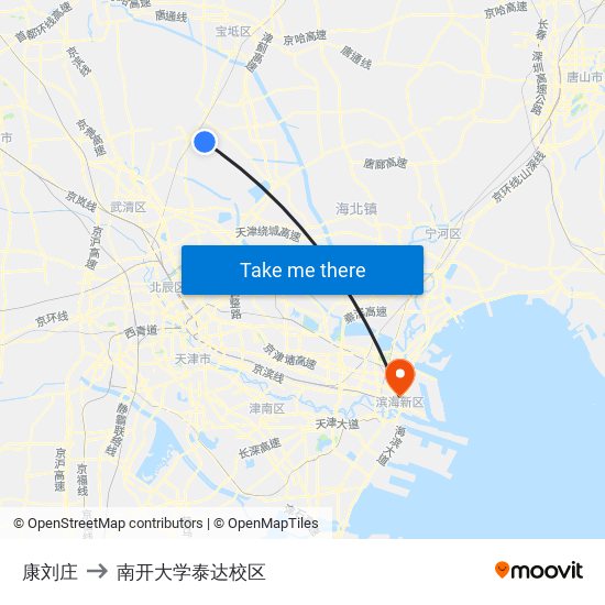 康刘庄 to 南开大学泰达校区 map